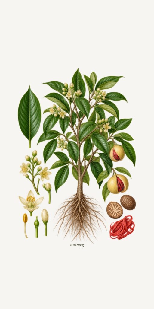 Nutmeg botanical illustration